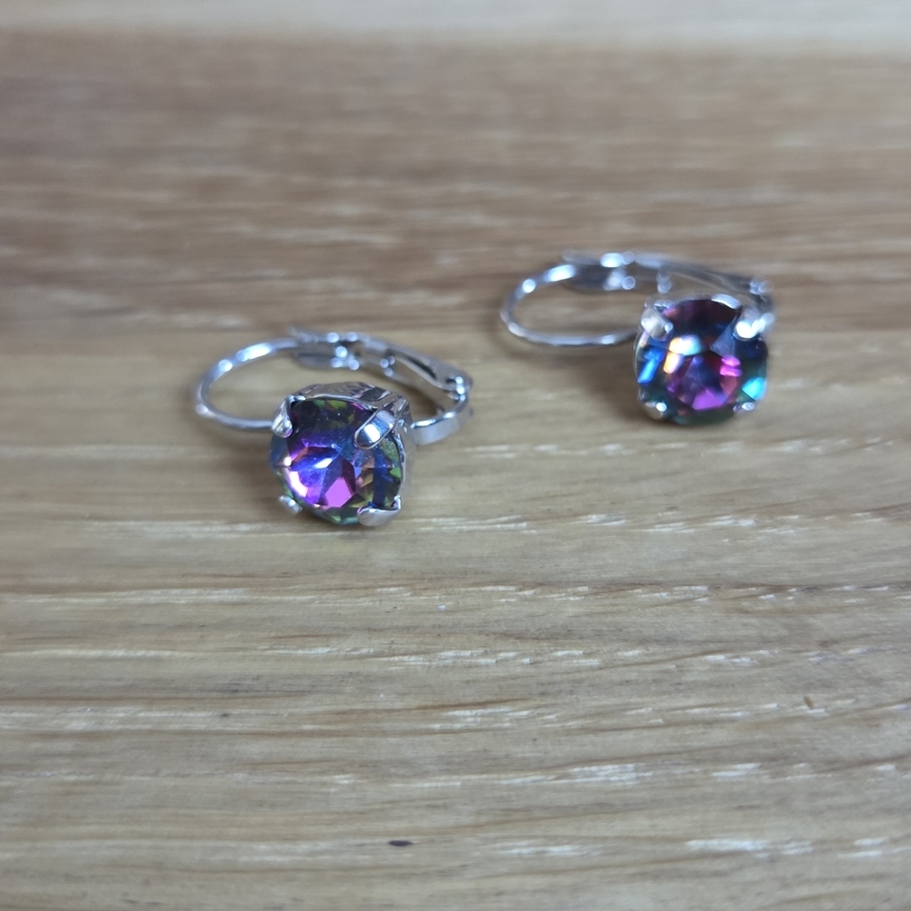 Rhodium Lever Back Drop Earrings, Volcano Crystals, Hand Crafted - Picture 11 of 14